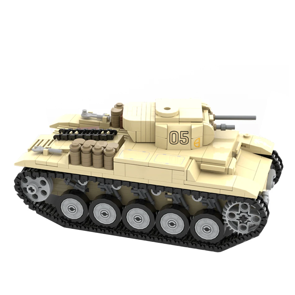 WW II Military Tank Panzer II Advanced Tracked Armored Vehicle Model Building Blocks DIY Creative Puzzle Bricks Kid's Toys Gifts