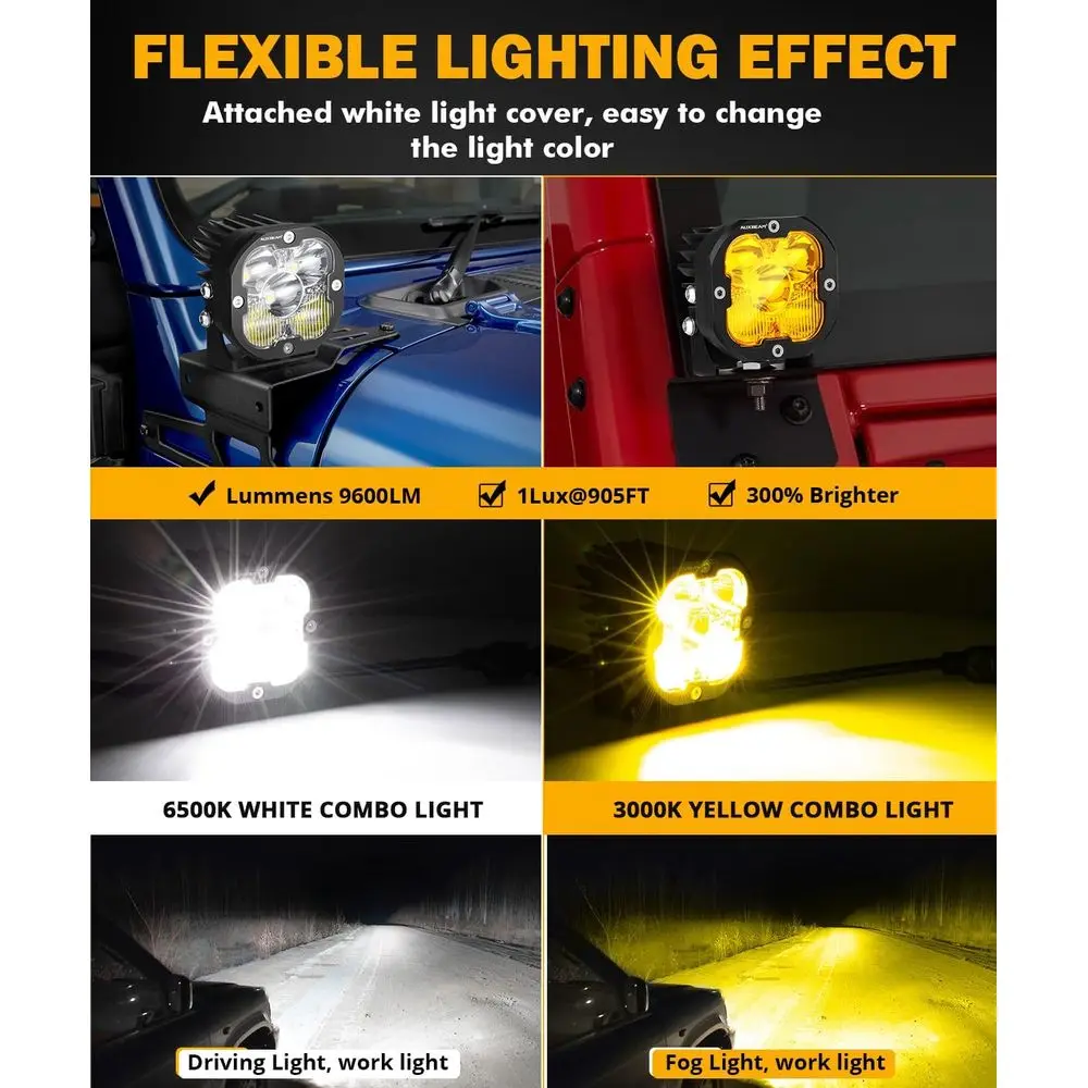 80W XP-Ultra Series LED Off-Road Lights, Amber Fog & White Spot Flood Combo, Pair with White/Amber Covers