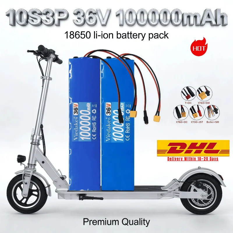 

For M365/M365Pro: 10S3P 18650 Battery Pack 36V 100000mAh, Dual Boost of Fast Charging & Low Self-discharge XT60+SM,XT30+JST