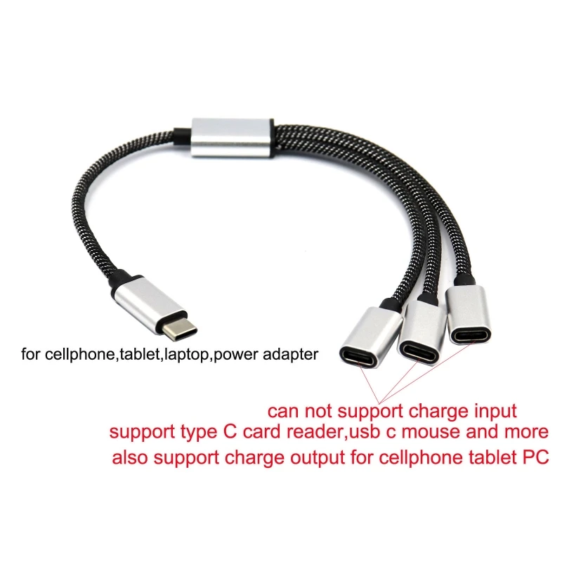 Compact USB C Male to 3 USB C Female Splitter Cable 480Mbps Data Speed Charging Cable for Type C Tablets,Laptops QXNF