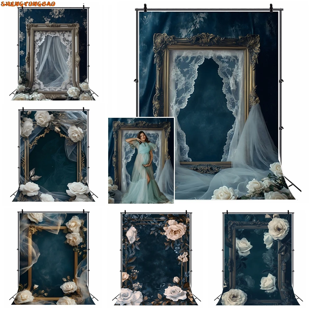 

Vintage Picture Frames Floral Decor Photography Backdrop Wedding Party Adult Maternity Portrait Photo Background Photozone Props