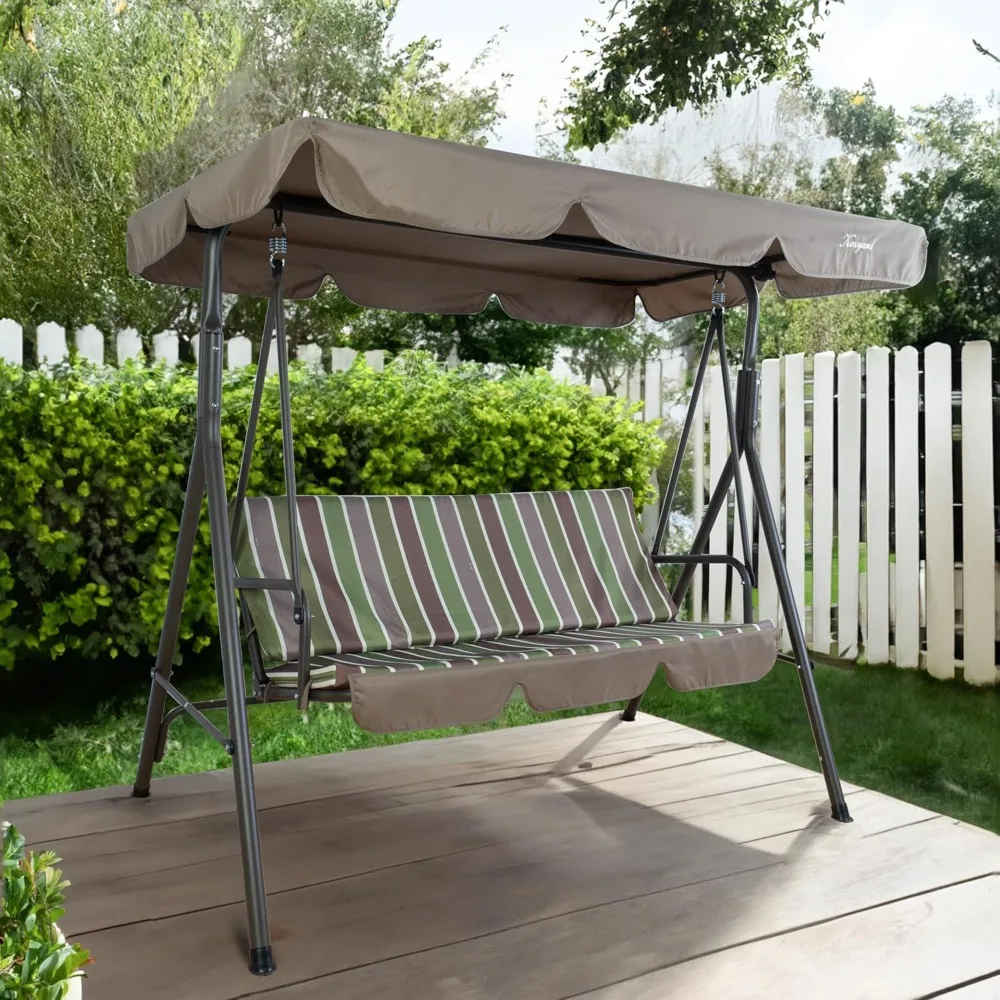 Alicia Patio Swing Chair - Comfortable 3 Cushion Seats with Strong Steel Frame, Adjustable Canopy and Removable Cushion