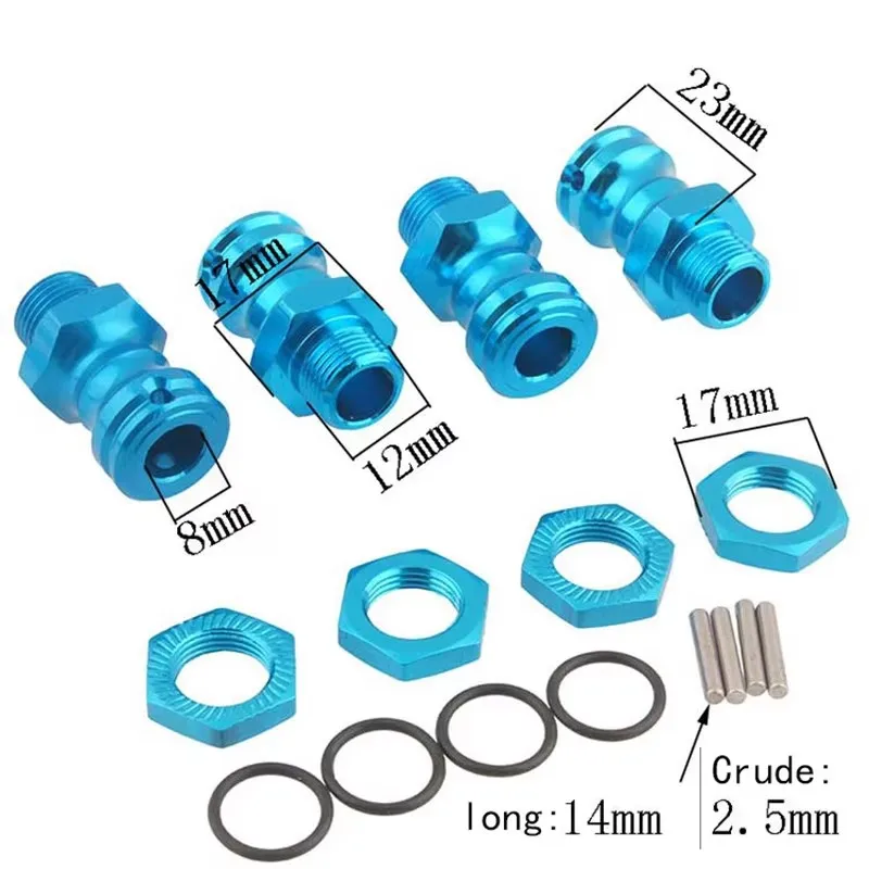 4PCS Wheel Hex Hub M17 17mm M23 23mm Extension Adapter 12mm Nut x 4 Longer Combiner Coupler For 1/8 RC Model Car Upgraded Parts