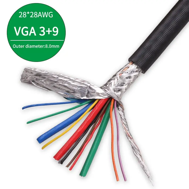 Kabel inżynieryjny 1M VGA 3 + 9 VGA przedłużacz przewód HD VGA drut ekranowany 28 AWG wbudowana linia wideo do telewizora komputerowego