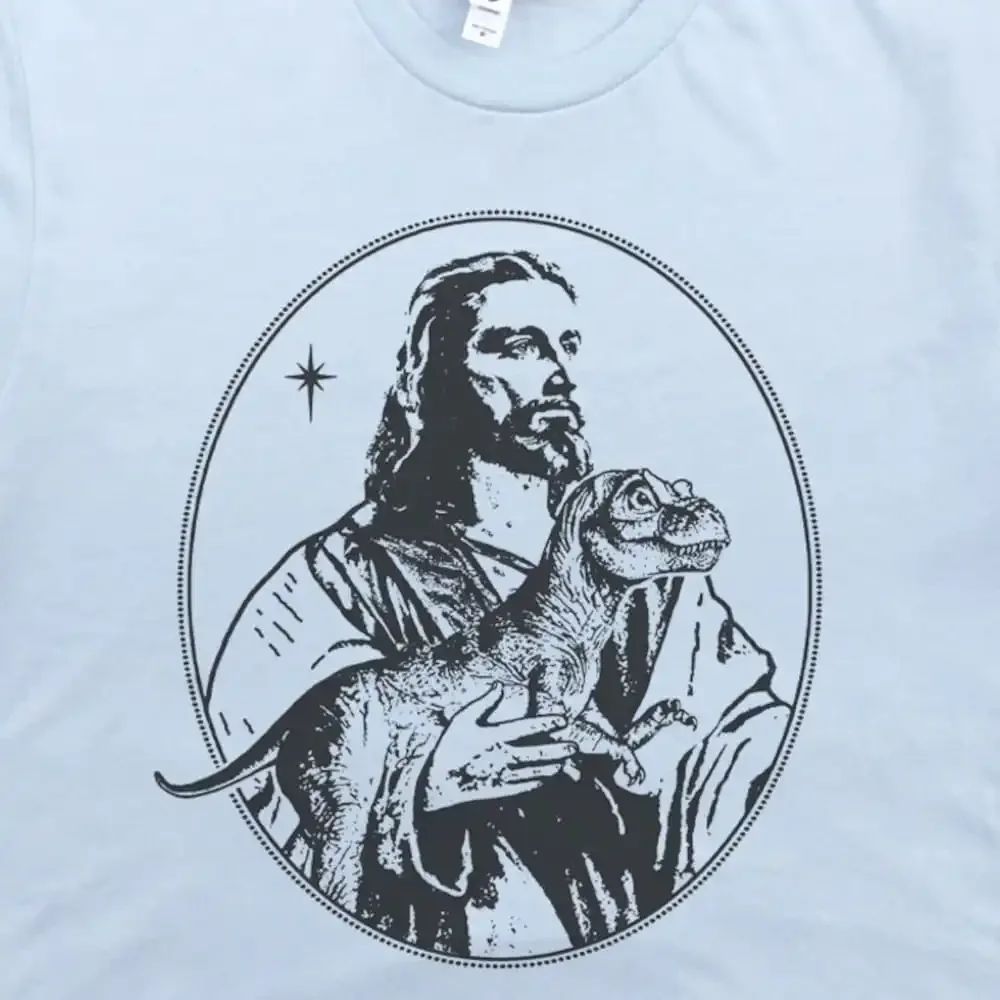 Jesus Holding Dinosaur T Shirt Funny For Offensive Weird Unusual Raptor Cool Christian Rex