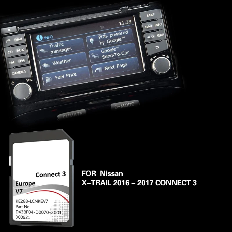 For Nissan X-TRAIL 2016 2017 Connect3 LCNKEV7 Map Navigation 16GB New Update Version SD Card