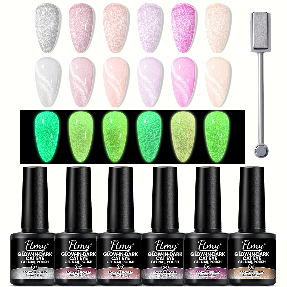 젤 네일 폴리쉬 - 6가지 색상 형광 네온 젤 네일 폴리쉬 UV/LED 글로우 효과 네일 폴리쉬