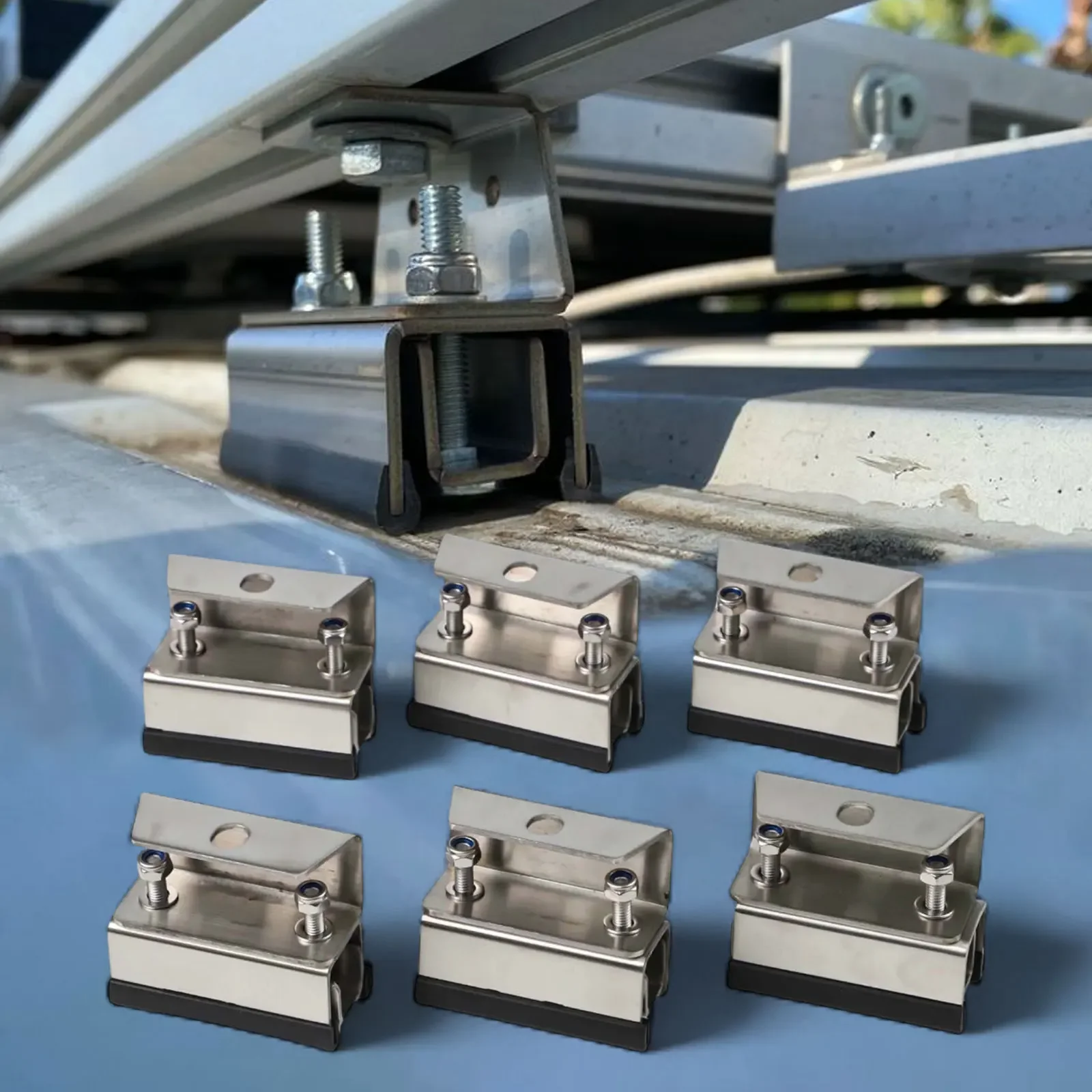 6pcs Stainless Steel Roof Rack Mount Kit Van Roof Brackets Compatible With Various Van Models Enhance Load Capacity For Outdoor