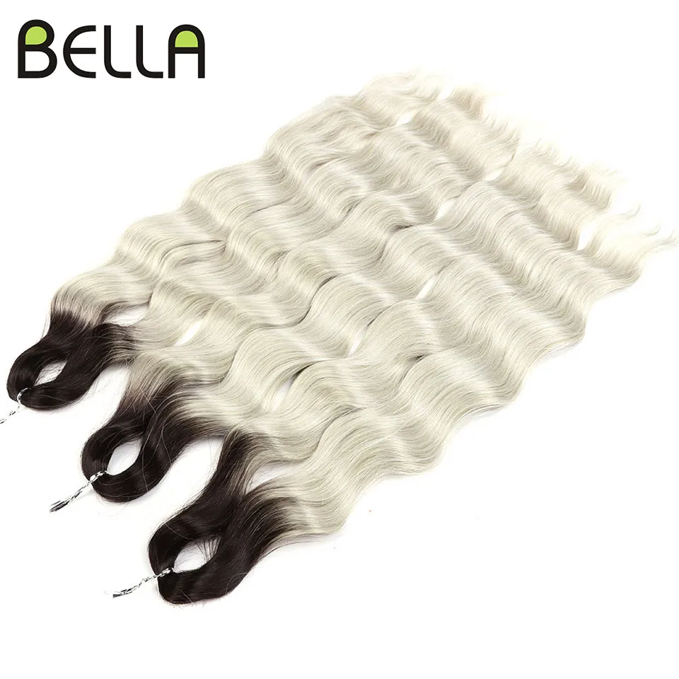 BELLA Lena Hair Synthetic Deep Wave Braiding Hair Extensions 24 Inch Water Wave Hair Crochet Braid Hair Ombre Blonde Fake Hair