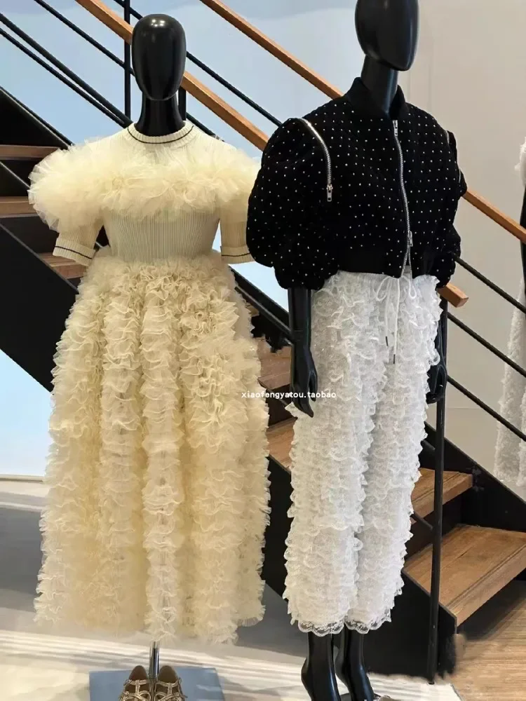 Japanese Style Ladies Elastic High Waist Dream Mesh Princess Bud Cake Women Fashion Puffy Skirt Fairy Female Gauze Long Skirts