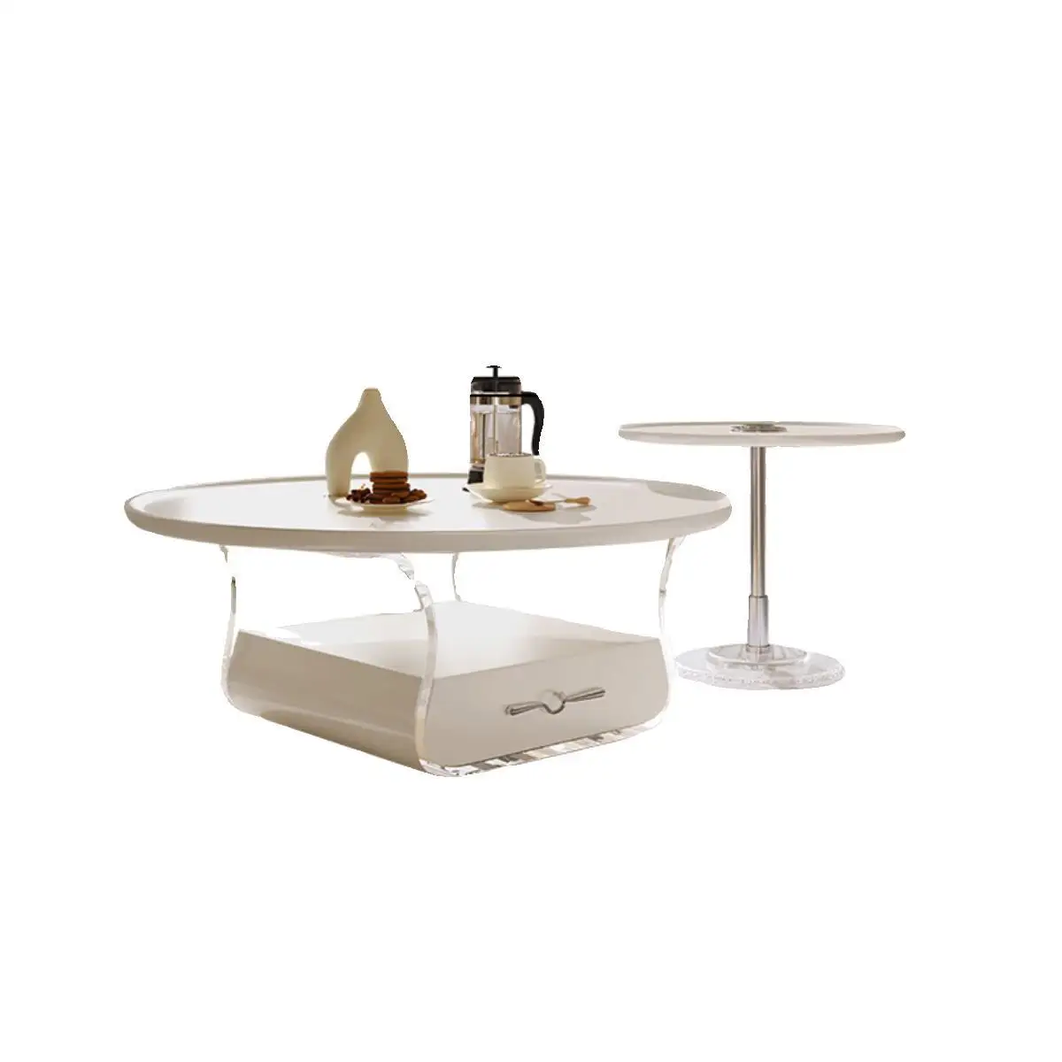 

2023 new white cream wind coffee table living room home acrylic creative French round small apartment original