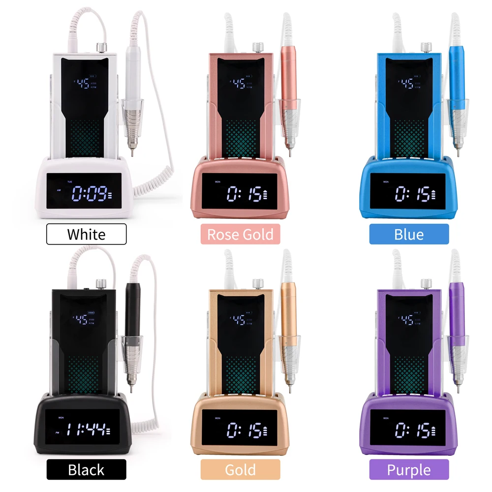 Perceuse sans fil sans balais 45K, haute vitesse, 45000 tr/min, ponceuse à ongles, perceuse électrique, fraisage avec Base de chargement d'horloge