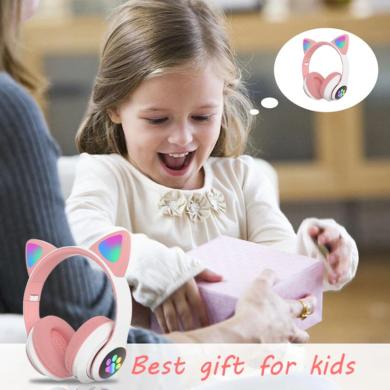 Best Gift LED Cat Ear Wireless Headphones Bluetooth 5.0 Young People Kids Headset Support Close LED 3.5mm Plug With Mic