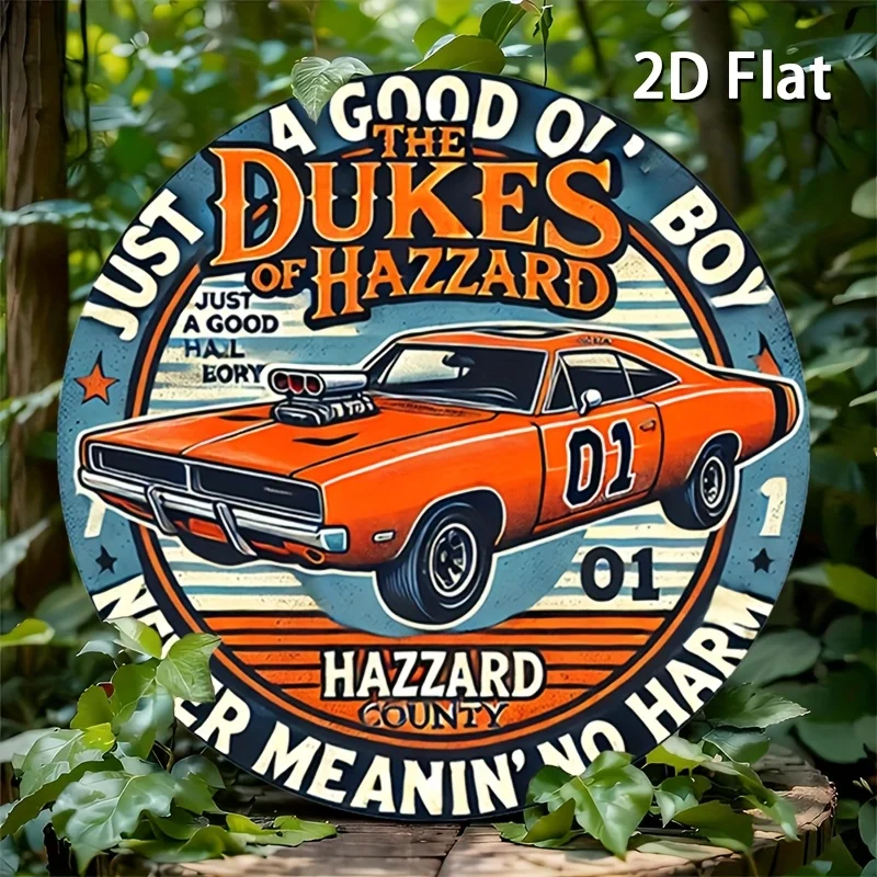 【Flach】 Kreisförmiges Holzschild, Retro-Design, ländliche Retro-Wandbilder, Dekoration mit Auto-Motiv, geeignet für Häuser, Garagen, Restaurants