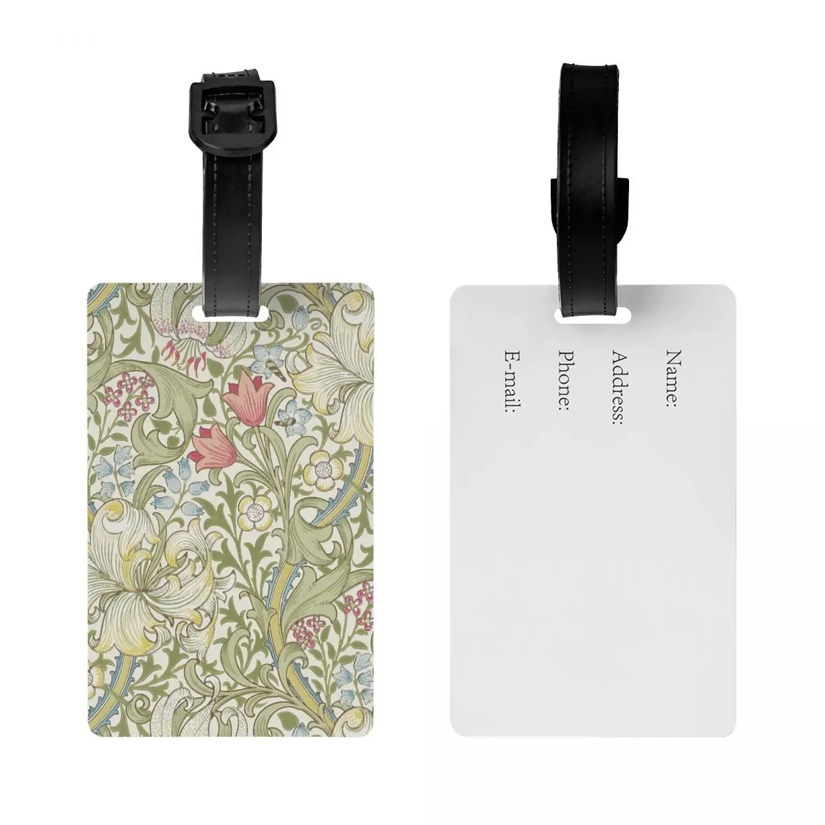 Custom William Morris Art Luggage Tag for Suitcases Funny Floral Textile Pattern Baggage Tags Privacy Cover ID Label