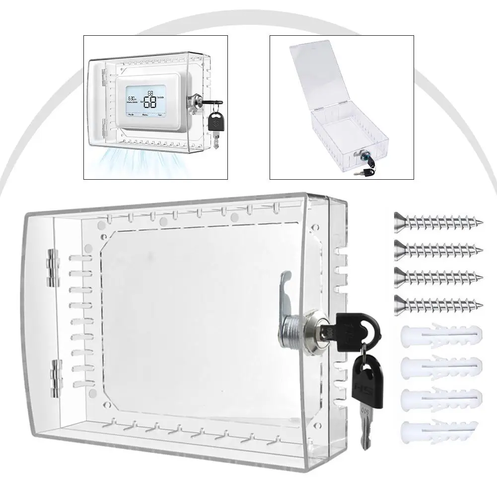 

Acrylic Thermostat Lock Box Transparent Wall Mounted Protection Box With 2 Keys Heating Cooling Vents HVAC Systems Parts