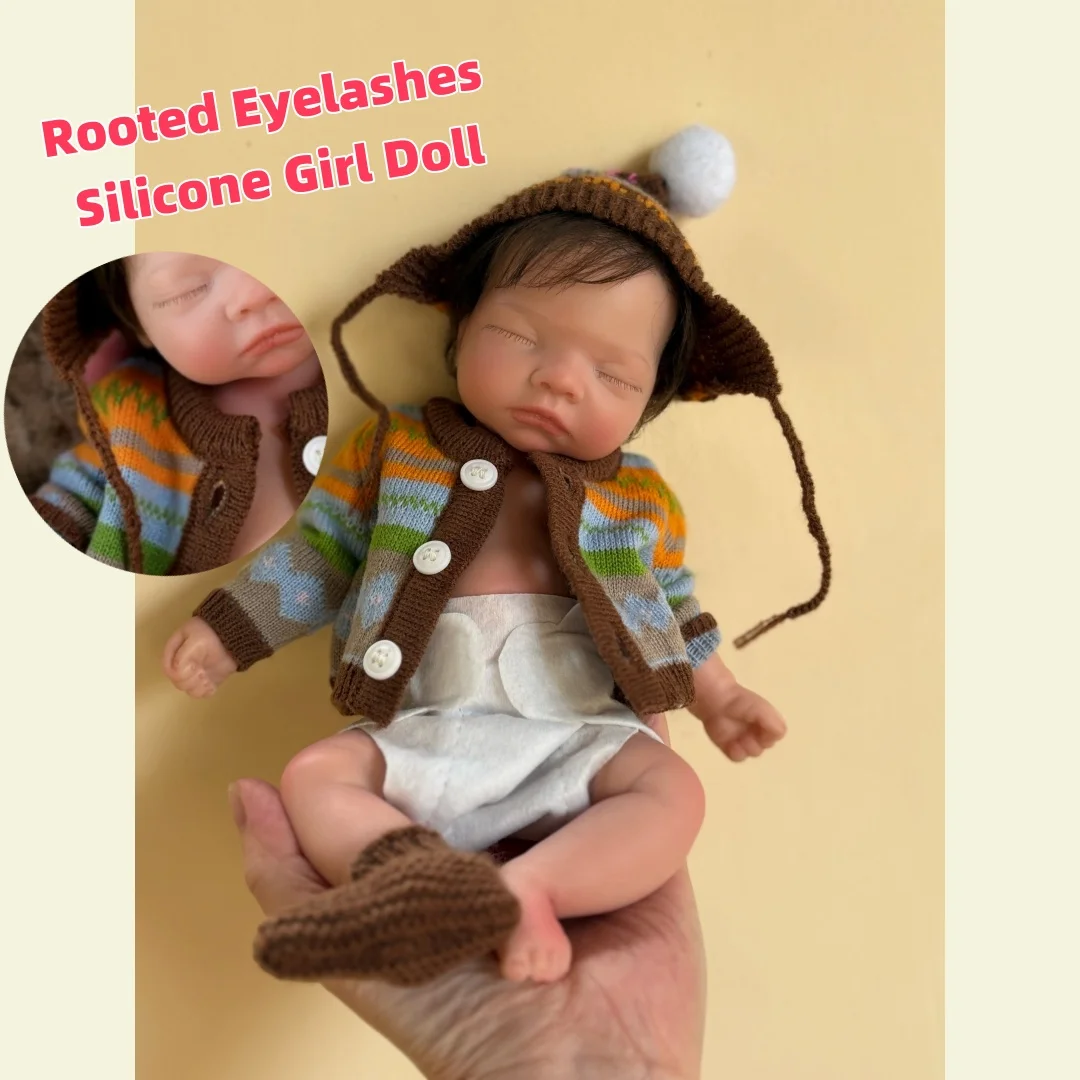 

26cm Close Eyes Cuddly Whole Body Solid Silicone bébé reborn Girl Doll With Rooted Hair Soft Touch Lifelike bébé reborn Doll