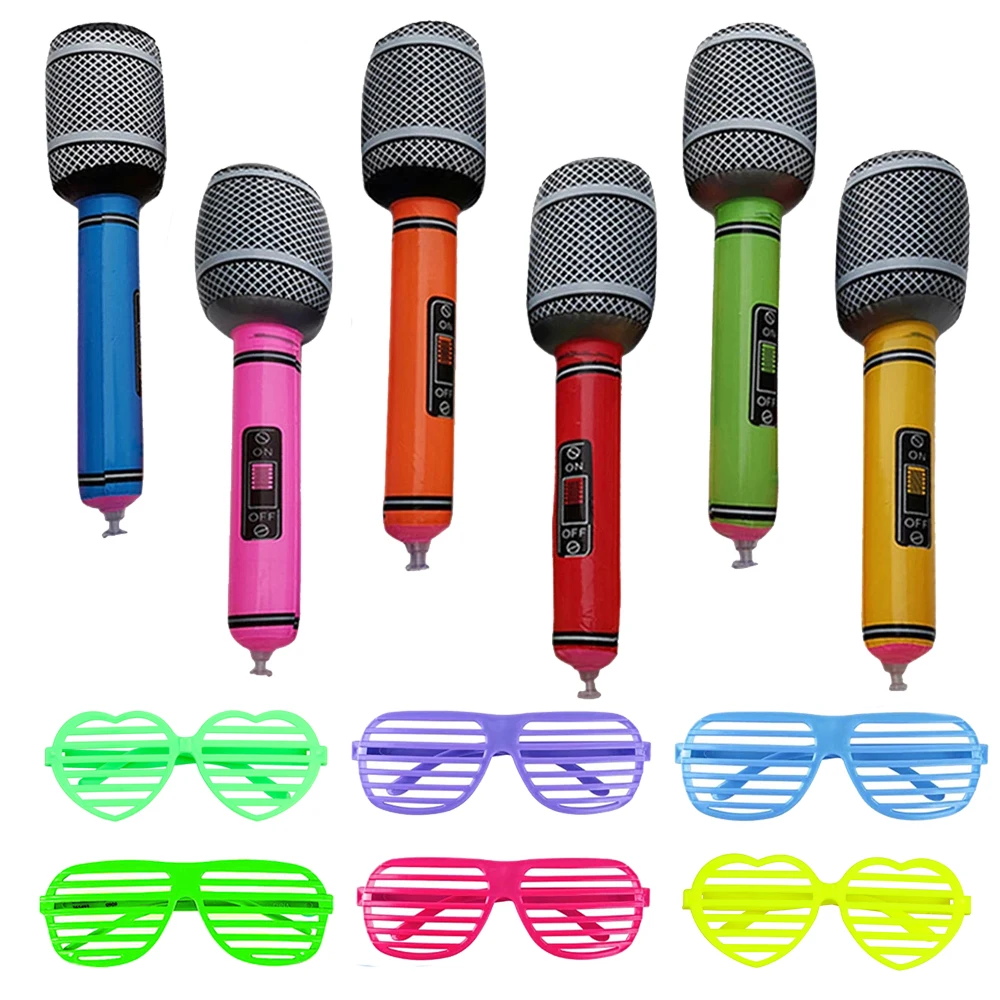 Inflatable Microphones Balloons Assorted Colors Plastic Toys 80s 90s Party Decor Fun Musical Concert Themed Birthday Party Favor