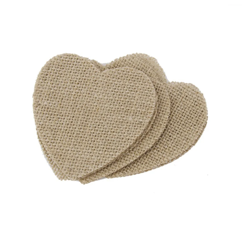 

10Pcs Natural Jute Hessian Burlap Heart Shaped Pieces Creative Craft Slices Wedding Party Decoration DIY Ornaments
