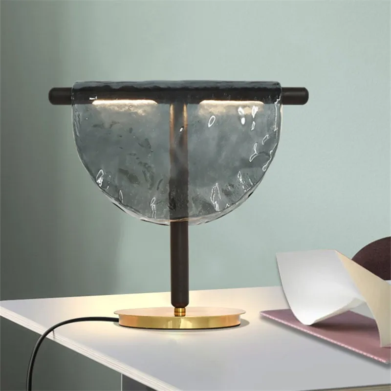 Lampe de Table Vintage Créative Ambre/Grise en Verre Ondulé, Luminaire Décoratif d'Nik, Idéal pour un Salon, une Chambre à Coucher, un Bureau