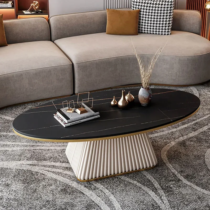 

Aesthetic Black Side Table Oval Design Low Corner Coffee Tables Floor Luxury Articulos Para El Hogar Decoration Accessories