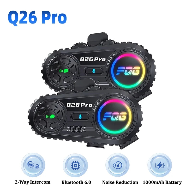 

Q26 Pro Мотоциклетный шлем Bluetooth-гарнитура «Dodge» Водонепроницаемый домофон для 2 гонщиков 500M AI Голосовой помощник Шумоподавление