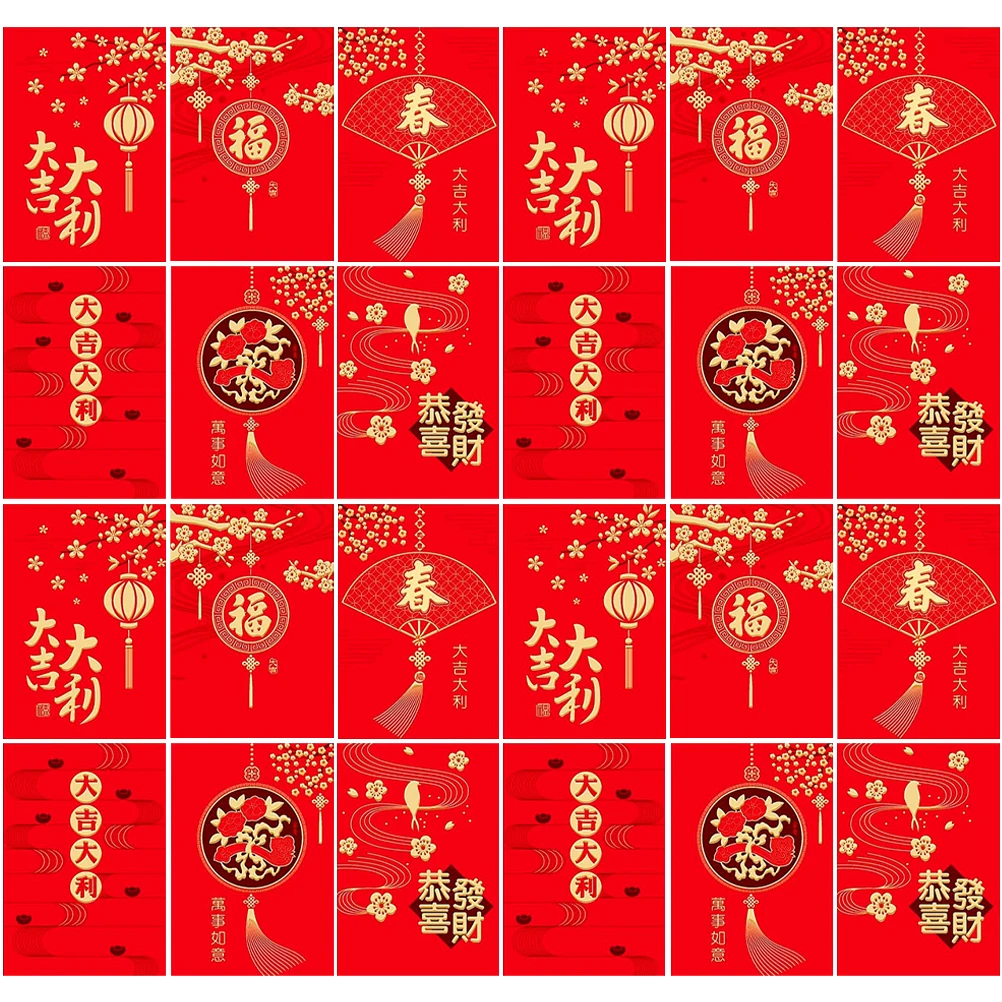 

36 Pcs Stamping Red Envelope Lucky Money Packets Hong Bao Paper Envelopes Large Size Cash Coins Storage Spring Festival Gift