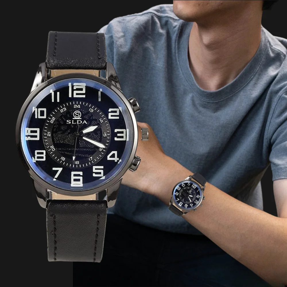 New Men's Casual Quartz Leather Band Calendar Watch Analog Wrist Watch Male Minimalism Design Men Watches for Meeting