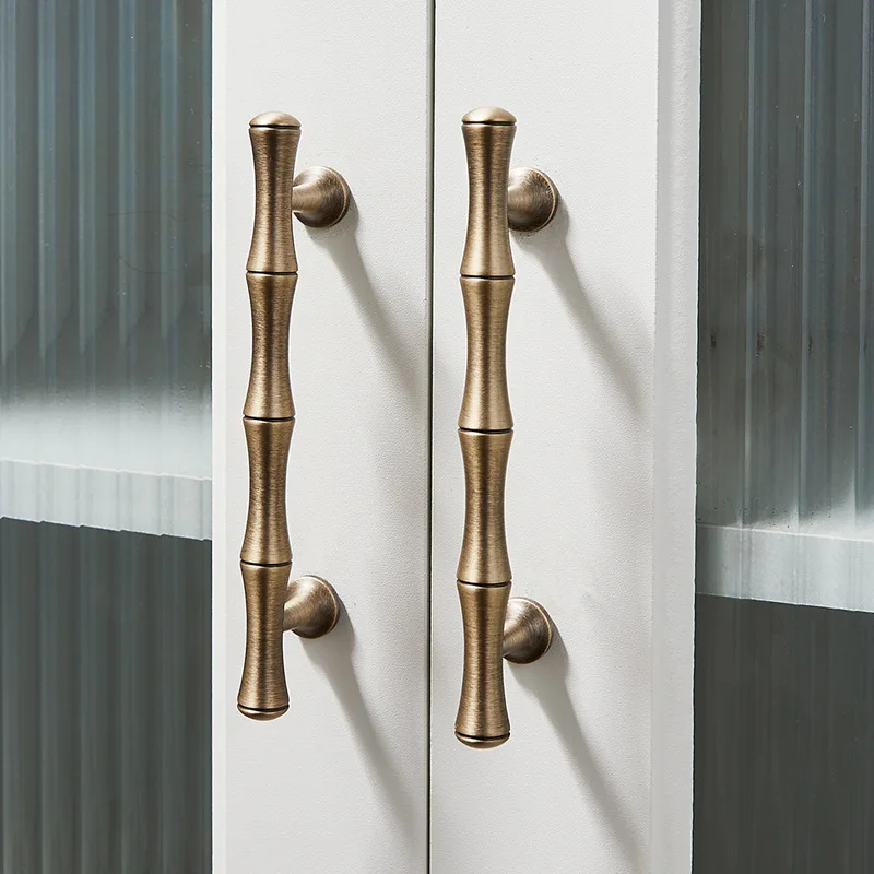 Nordic Antique Brass Furniture Handles Bamboo Node Shaped Handles for Wardrobe and Drawer Kitchen Cabinet Handles Shoe Cabinets