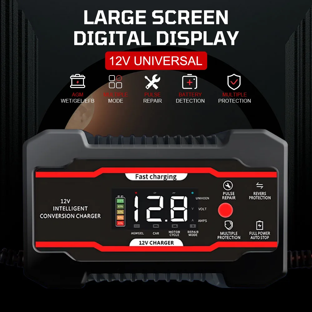 

Battery Maintenance 12V 6A Multiple Protection For Car SUV Motorcycle Truck Digital LCD Display Universal Car Battery Charger