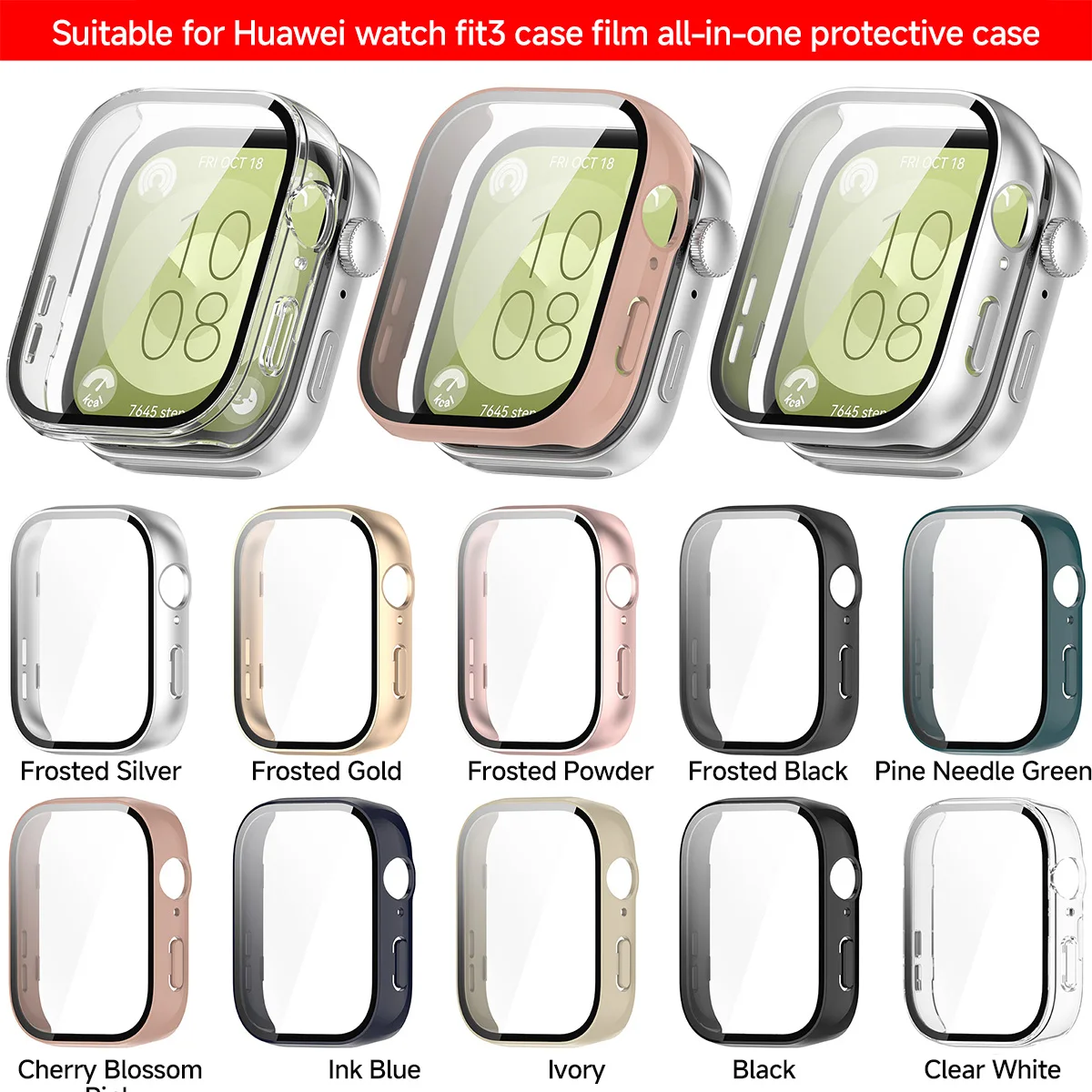 Glass+Case For Huawei Watch Fit 3 All-Around Screen Protector Hard PC Bumper Tempered Glass Watch Case For Huawei Watch Fit 3