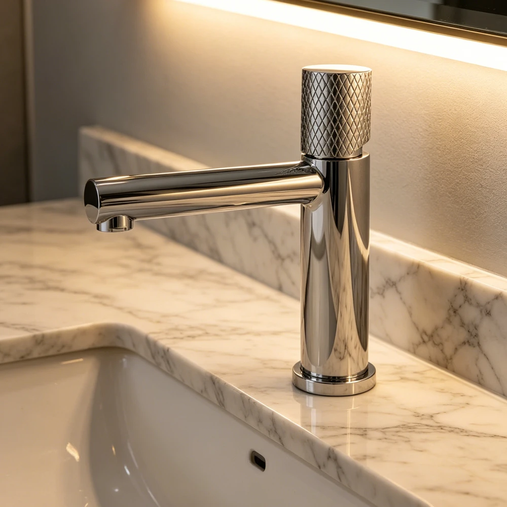 

Brass Basin Faucet Round Handle Design Hot Cold Water Control Premium Tap for Hotel Household Bathroom Washing Area