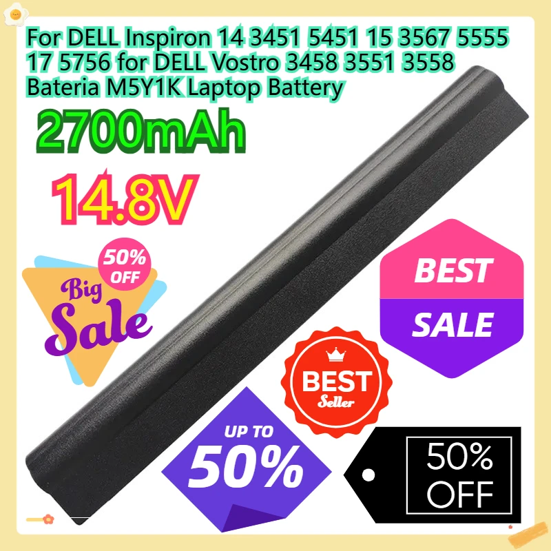 

Для DELL Inspiron 14 3451 5451 15 3567 5555 17 5756 для DELL Vostro 3458 3551 3558 Bateria M5Y1K Аккумулятор для ноутбука 14,8 В 2700 мАч