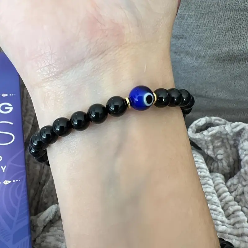 Schwarzes Turmalin-Schutzarmband, Heilendes Stressabbau-Armband für Frauen und Männer – Detail 3