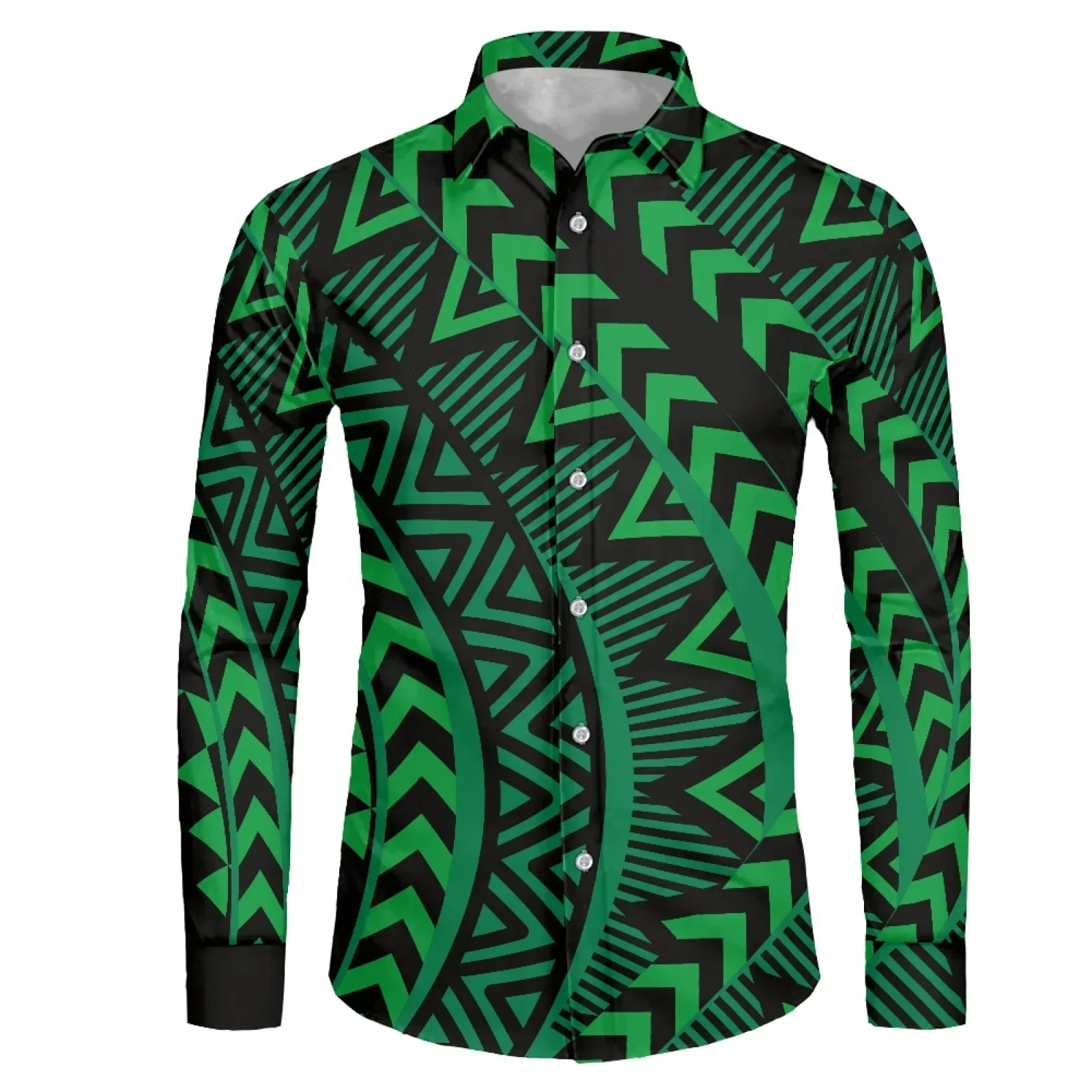 Polynesian Tribal Samoan Totem Tattoo Prints Men\'s Fashion Long Sleeve Shirt Single Simple Design Casual Standard-fit Button