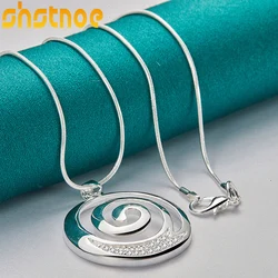 Colar com Pingente Espiral Redondo Para Mulheres, Prata Esterlina 925, Corrente 16-30 Polegadas, Zircão AAA, Noivado, Moda Casamento, Jóias Charme