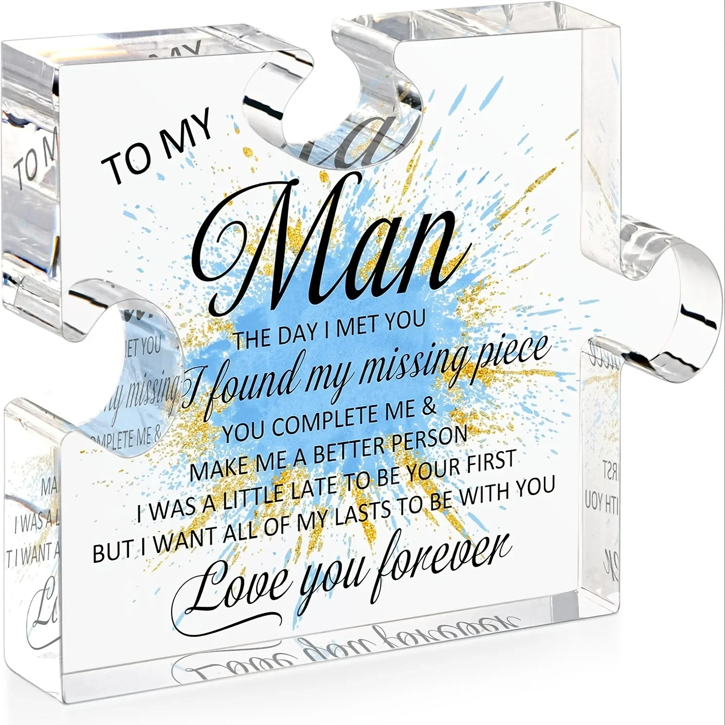 HELLOYOUNG Puzzle Shaped Acrylic Plaque To My Man Romantic Quote Tabletop Sign Splash Ink Desktop Decor Couple Keepsake Gift