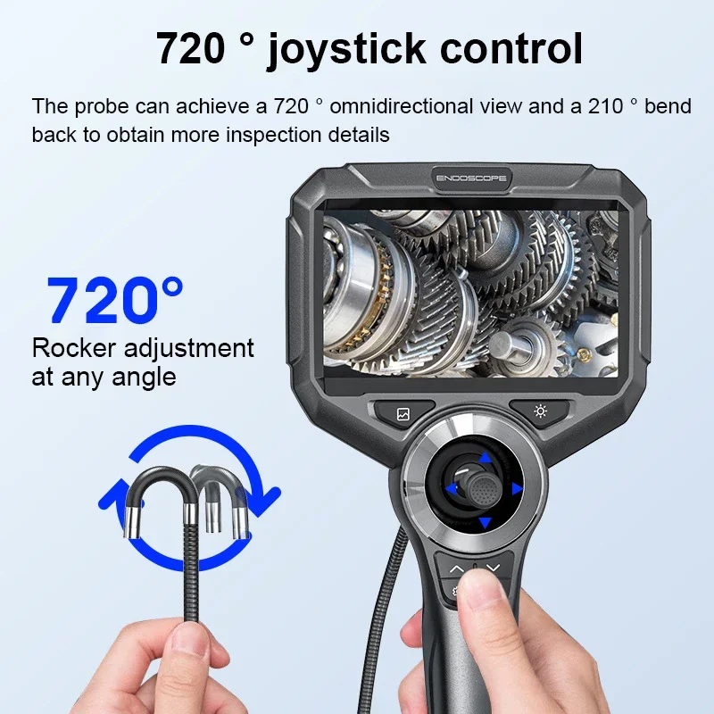 6mm 720 Degrees All Way Steering Industrial Endoscope for Car Pipe Inspection Sewer Camera Borescope With 5 Inch HD Scree