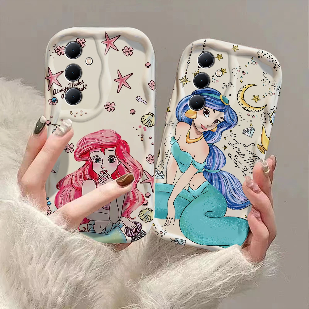 Cute Mermaid Princes Disneys 3D Wave Case For OPPO A98 A94 A93 A92 A79 A78 A58 A57 A55 A38 A33 A17 A16 A15 2020 4G 5G Back Cover