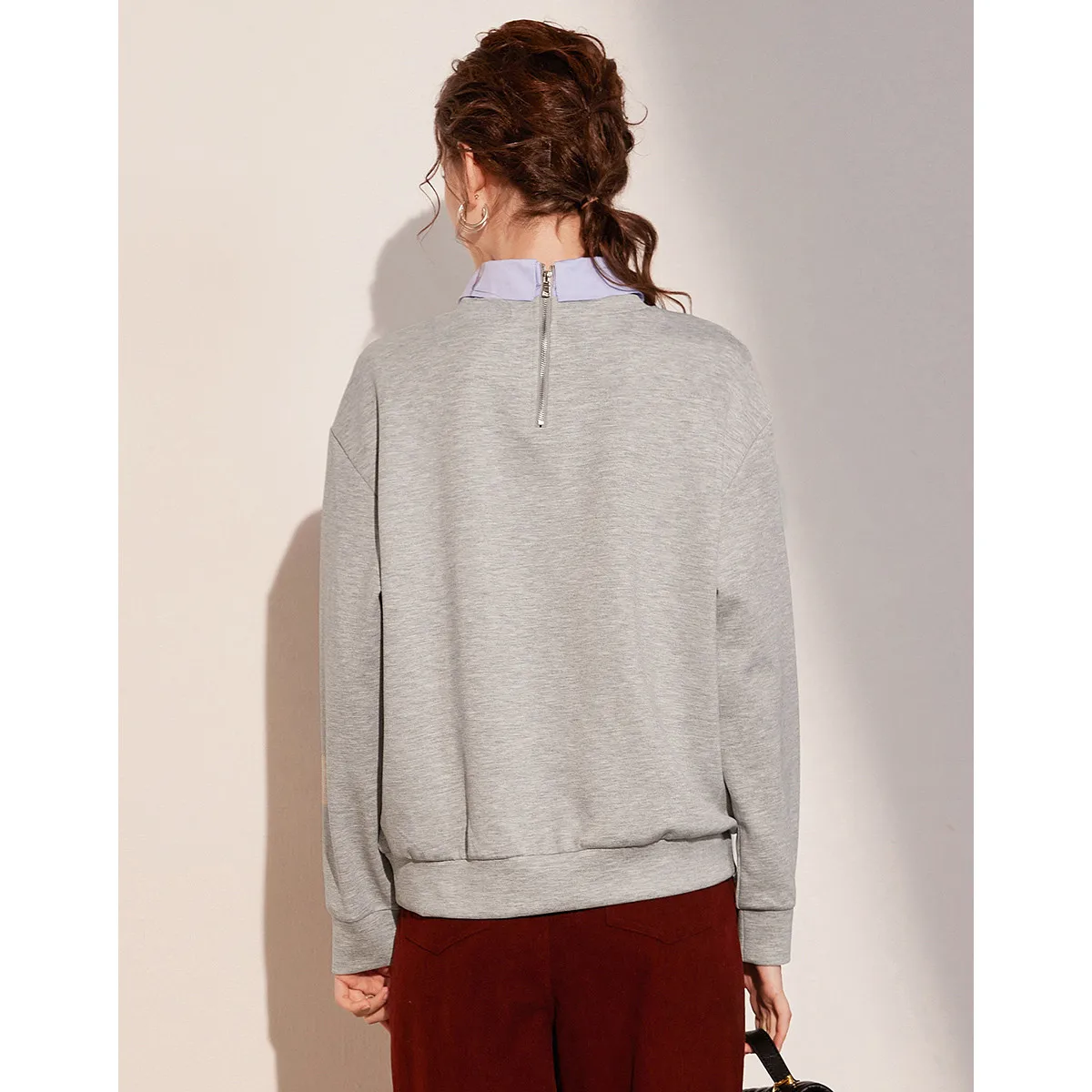 LOUIS YAO Letter Embroidered Fake Two Piece Sweatshirts 2025 Spring Autumn Women Top Falling Shoulder Long Sleeve Women's Hoodie