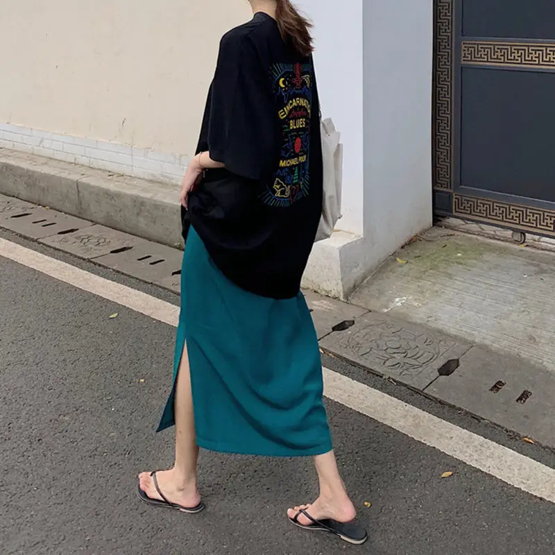 

plus Size Women's T-Shirt Set Summer Loose Short Sleeve Half Skirt Two-Piece Casual Fashion Outfit Korean Style High Waist A-...