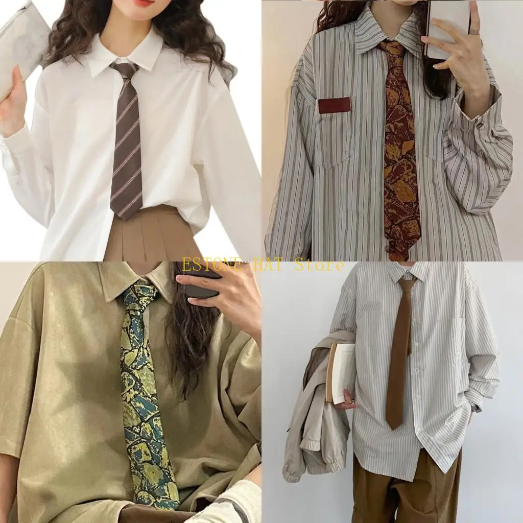 49MF – cravate rayée japonais pour femmes hommes, cravate paresseuse/nouée à main, uniforme JK, accessoires