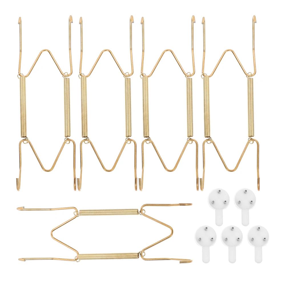 

10pcs Plate Hanging Hooks Heavy Duty Wall Mount Hangers Golden Coated Steel Rack for Plates Artworks Photos Jewelry Small Bags