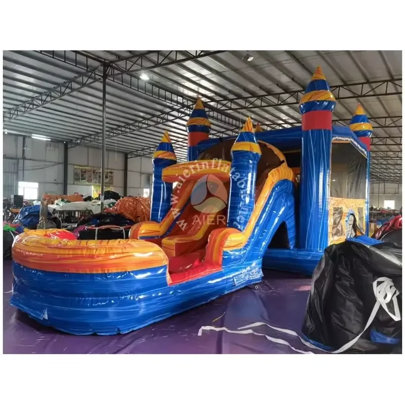 Blue Inflatable Bouncy Castle Jumping Bounce House with Water Slide and Pool for Backyard Party Rental
