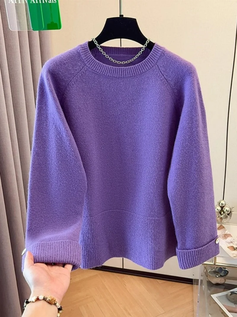

Popular Spliced Wool Knitted Sweater For Women's Autumn Winter 2025 New Loose And Lazy Style Thickened Warm Pullover Shirt W1270