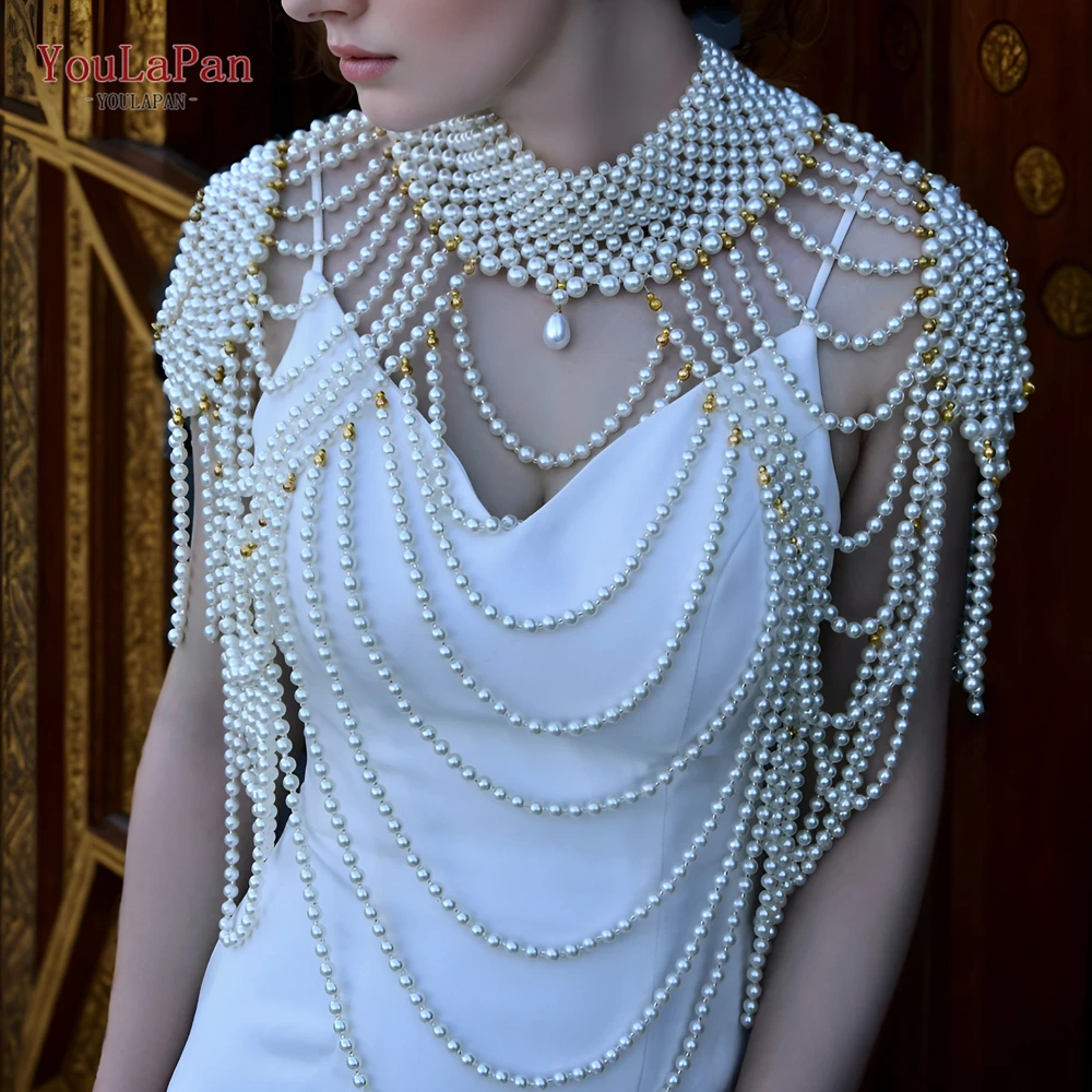 Youlapan G66 Pearls Beads Wedding Shawl Bridal Cape Elegant Jackets for Marriage Party Woman Bolero Skin Bride customizable