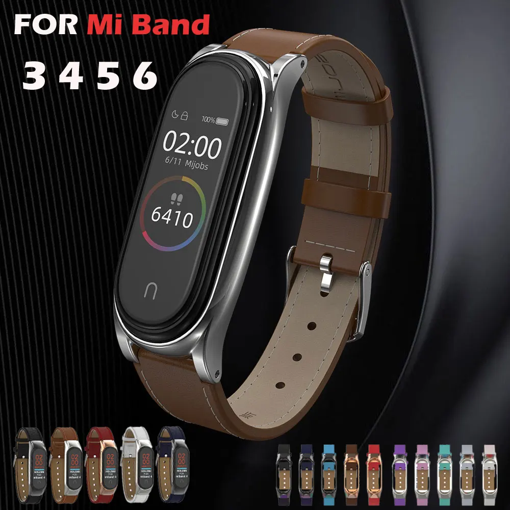 Leather Strap for Xiaomi Mi Band 3 / 4 / 5 / 6 Cowhide Replacement Wristband