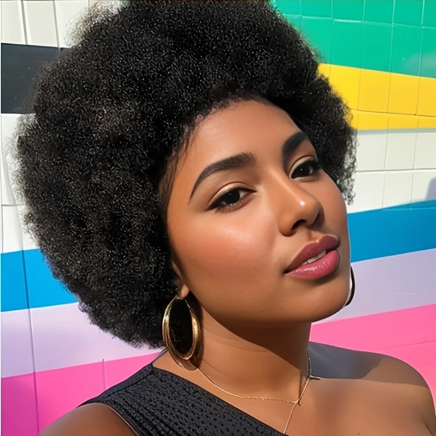 

Short Afro Curly Human Hair Short Remy Human Hair Wig Full Machine Wigs For Women 180% Density