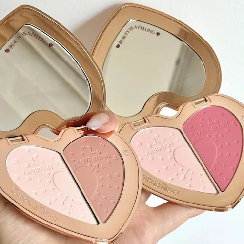 Imagen 2 del producto C/T rubor de corazón de dos tonos maquillaje de belleza duradero polvo brillante impecable Natural aspecto suave colorete multiusos 13g