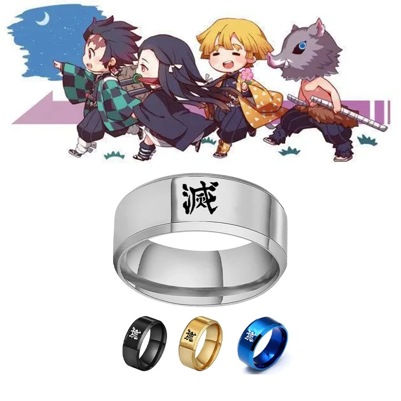 Anime Demon Slayer Stainless Steel Rings Logo Blade of Ghost Finger for Women Men Tanjiro Fans Cosplay Fashion Jewelry Gift